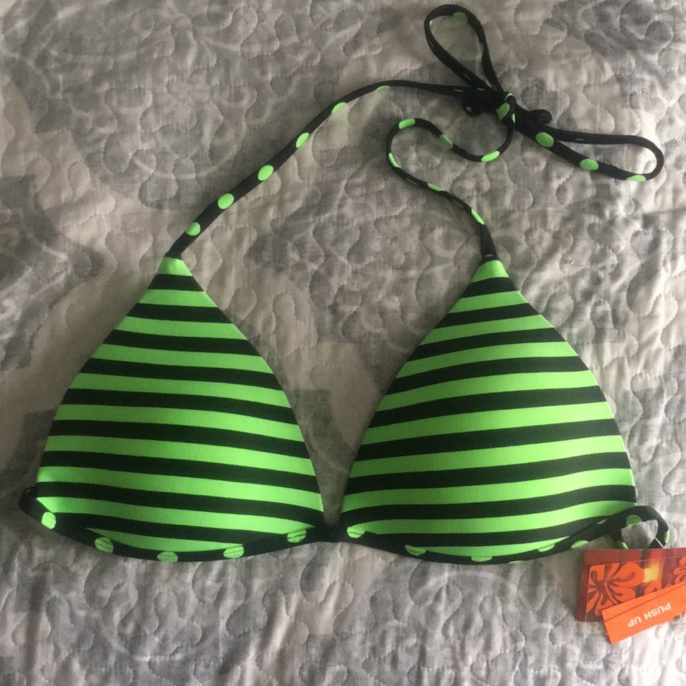 Bikini Top Push Up| Size Lg |Striped Green & Black